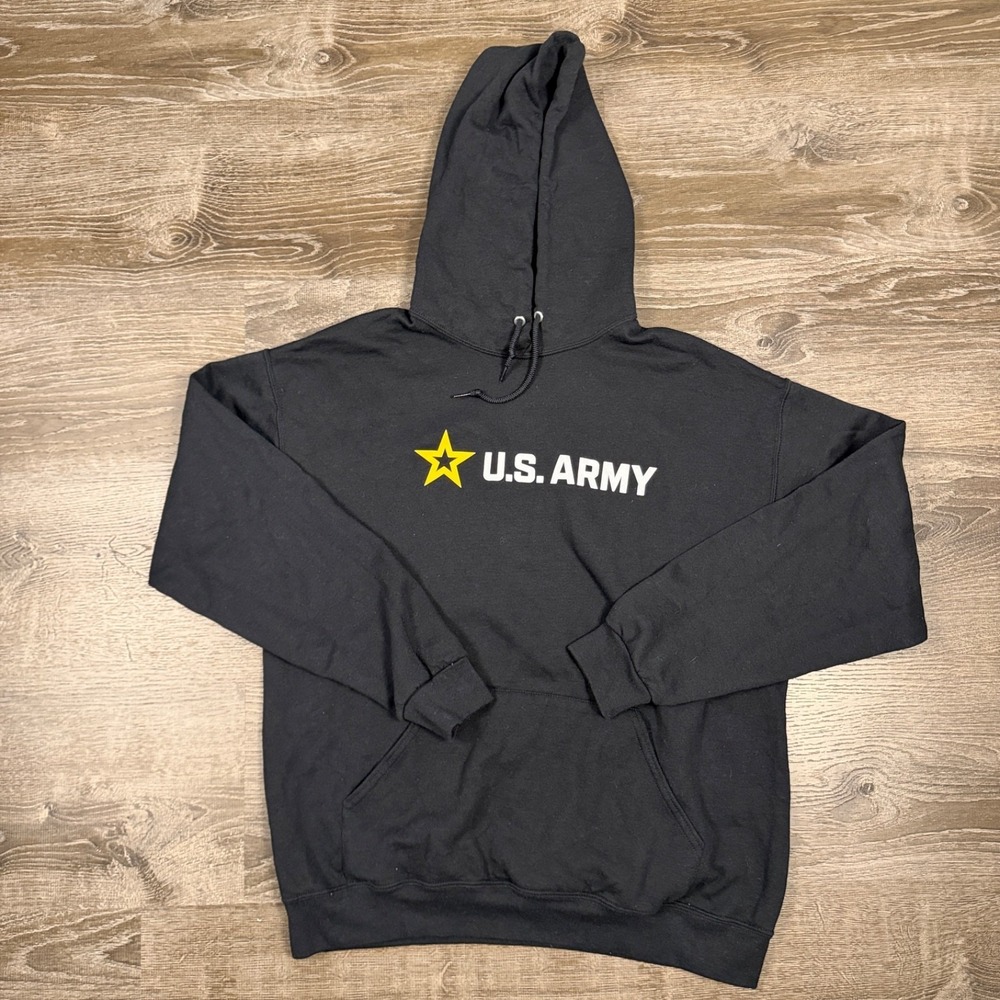 US Army Mens L Jerzees Hoodie Black Embroidered NuBlend Pullover